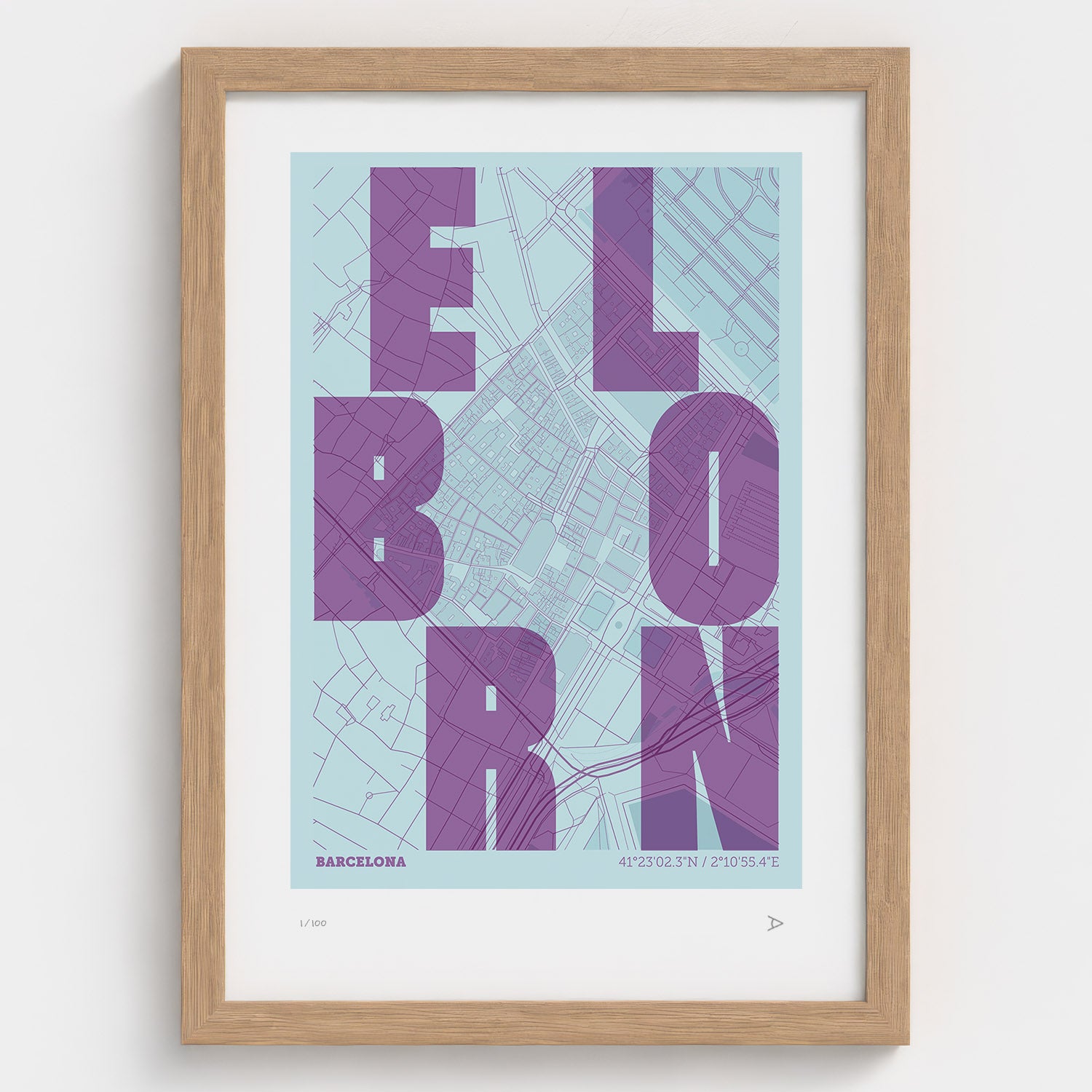 Lámina tipográfica de El Born – diseño Revoltosa, marco de madera natural