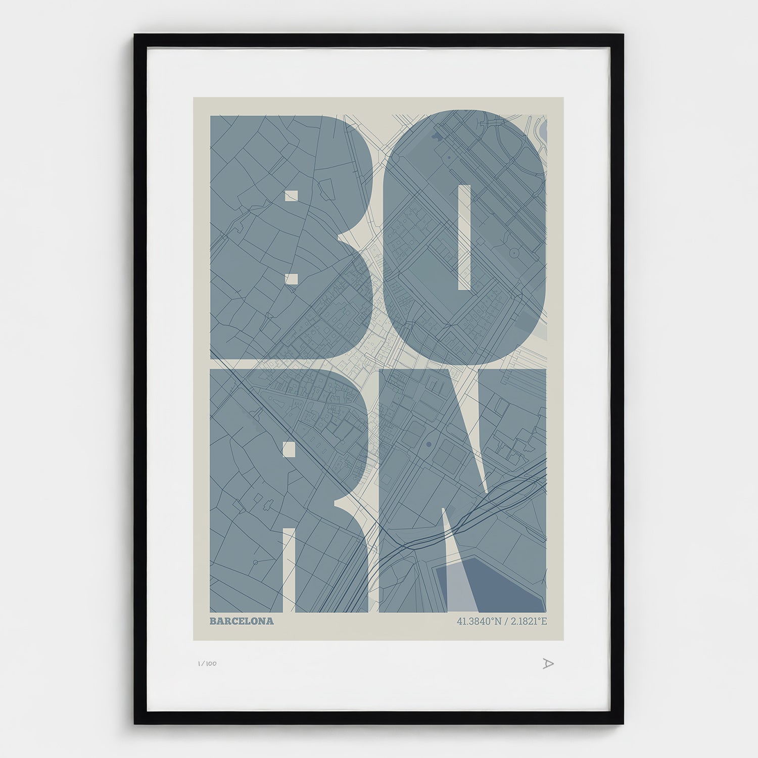 El Born Map Art Print typographic print, Extra Comprimida design