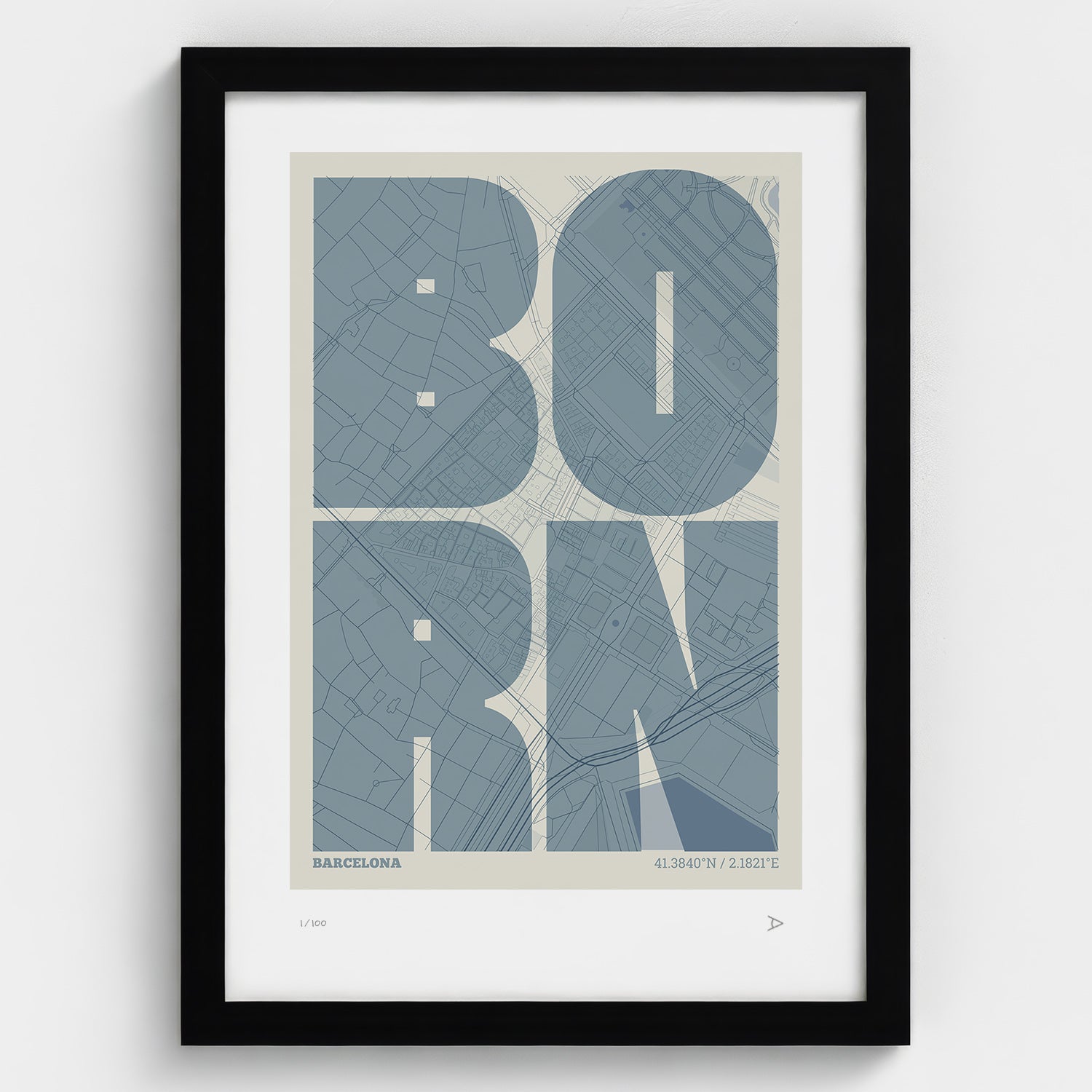 El Born Map Art Print typographic print, Extra Comprimida design