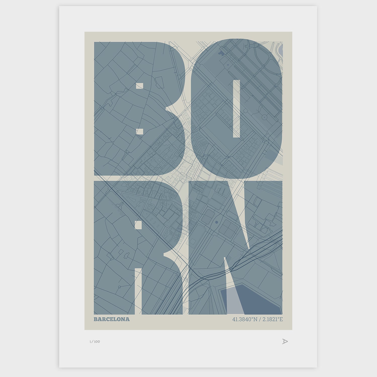 El Born Map Art Print typographic print, Extra Comprimida design
