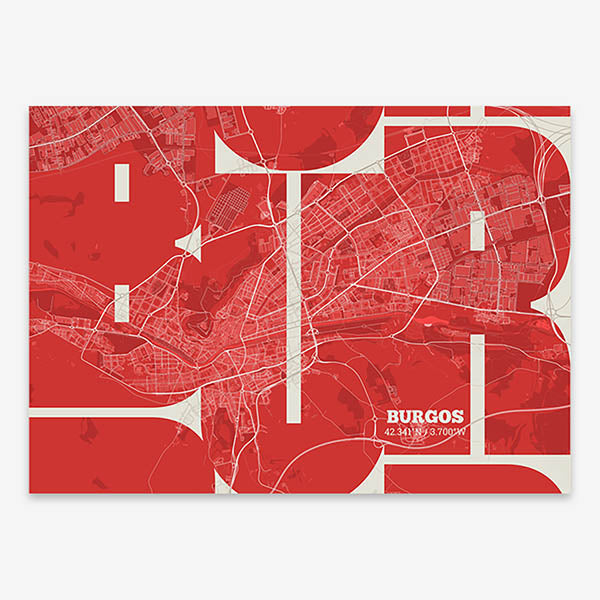 Poster of  composed with letters from its abbreviation or its airport IATA code printed on red and an off-white background