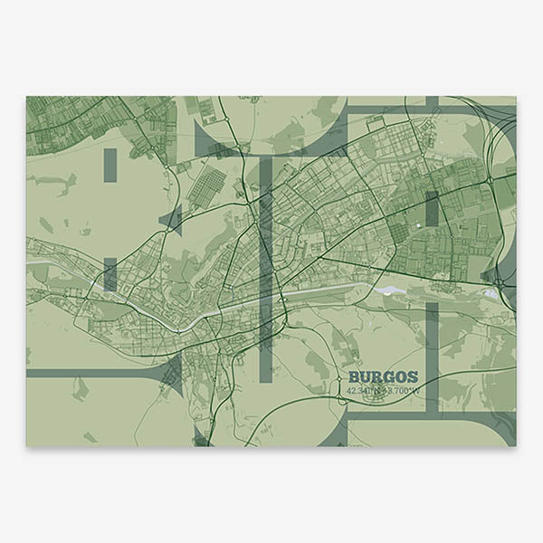 Poster of  composed with letters from its abbreviation or its airport IATA code printed on two green tones