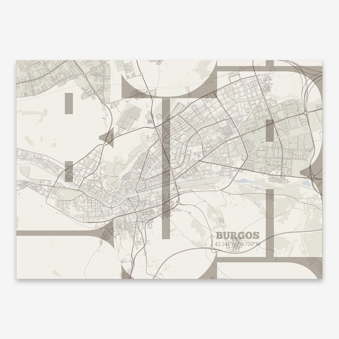 Burgos Map V03 Rustic / Frame / Yes