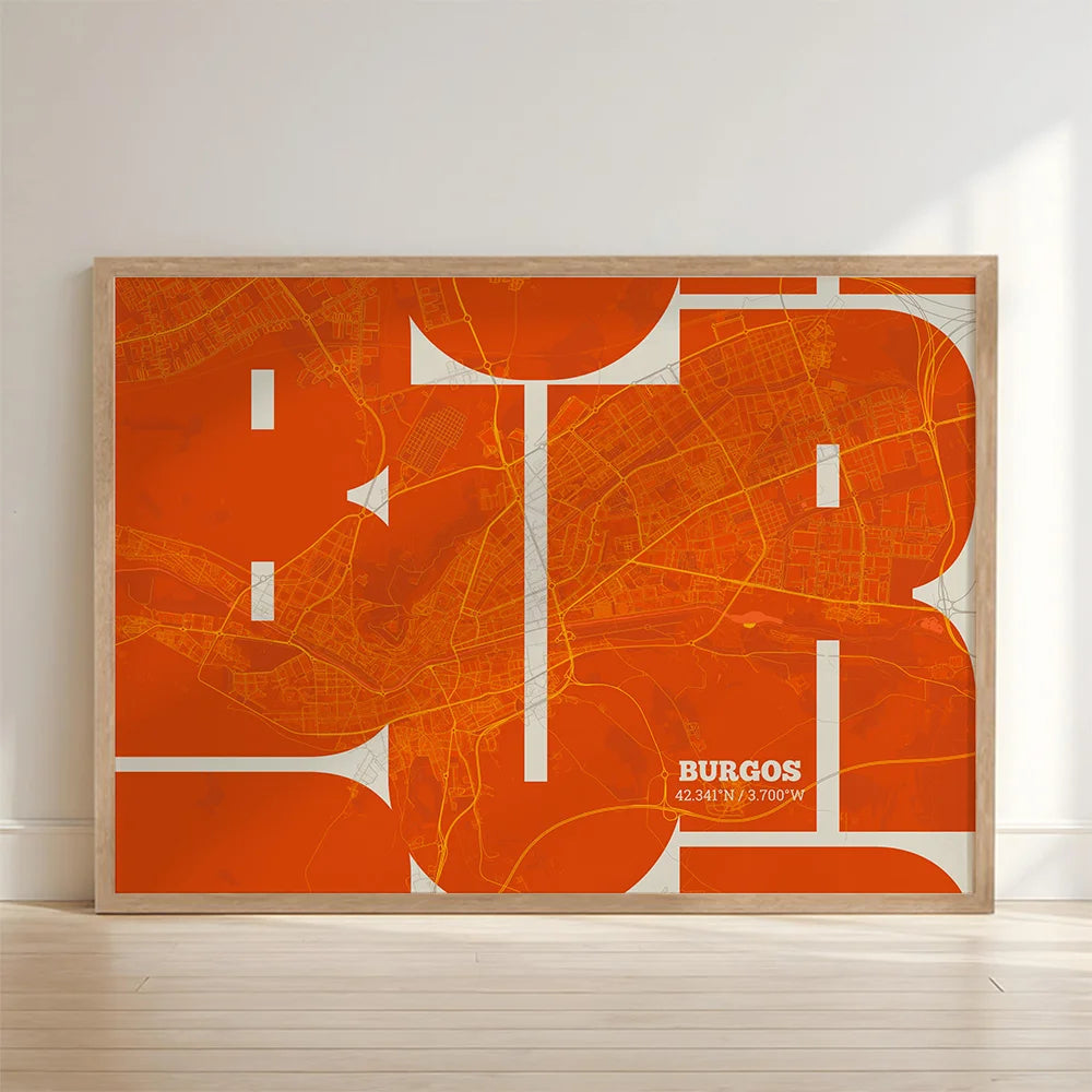 Póster artístico de Burgos con tipografía geométrica - Decoración personalizada