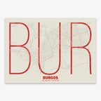 Poster of  composed with letters in extra light font printed on red and an off-white background