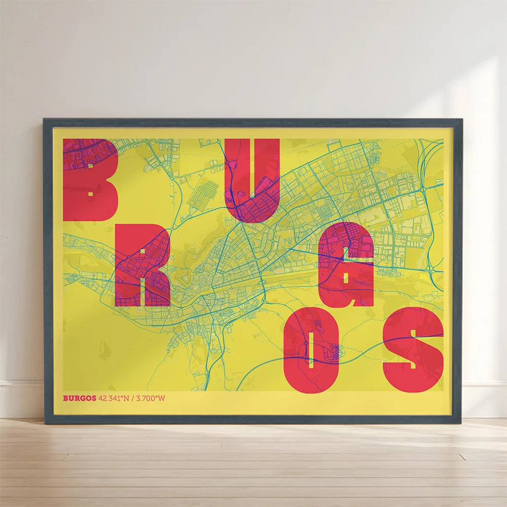 Lámina creativa de Burgos – Diseño gráfico y tipografía sobre mapa