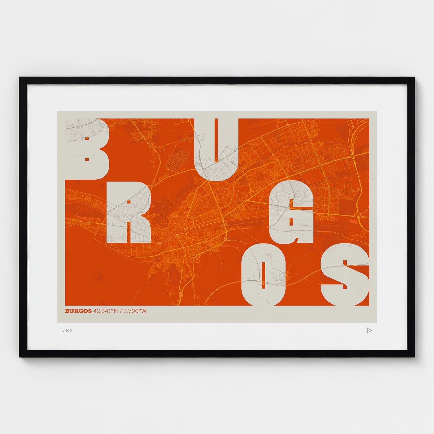 Lámina tipográfica de Burgos – diseño Revoltosa, marco negro