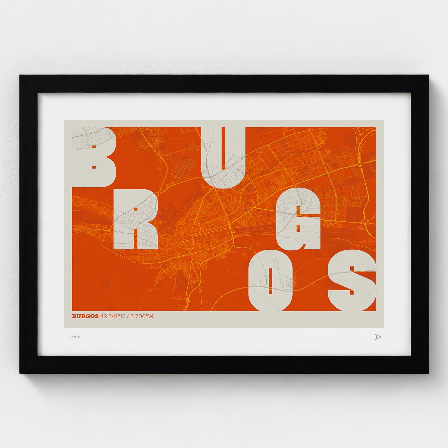 Lámina tipográfica de Burgos – diseño Revoltosa, marco negro