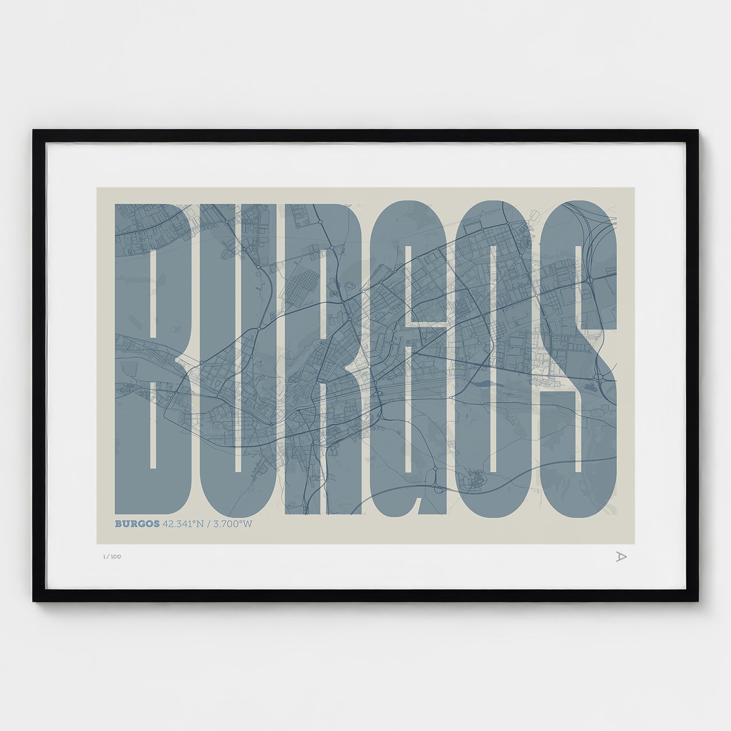 Lámina tipográfica de Burgos – diseño Extra Comprimida, marco negro