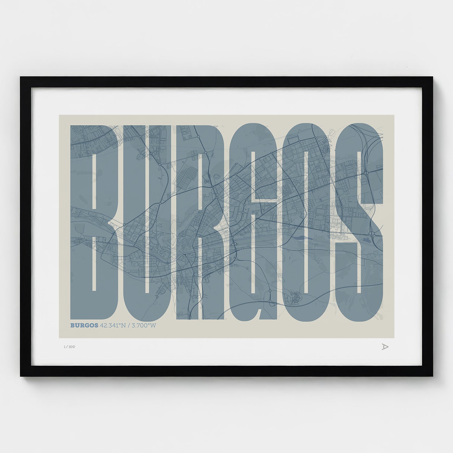 Lámina tipográfica de Burgos – diseño Extra Comprimida, marco negro