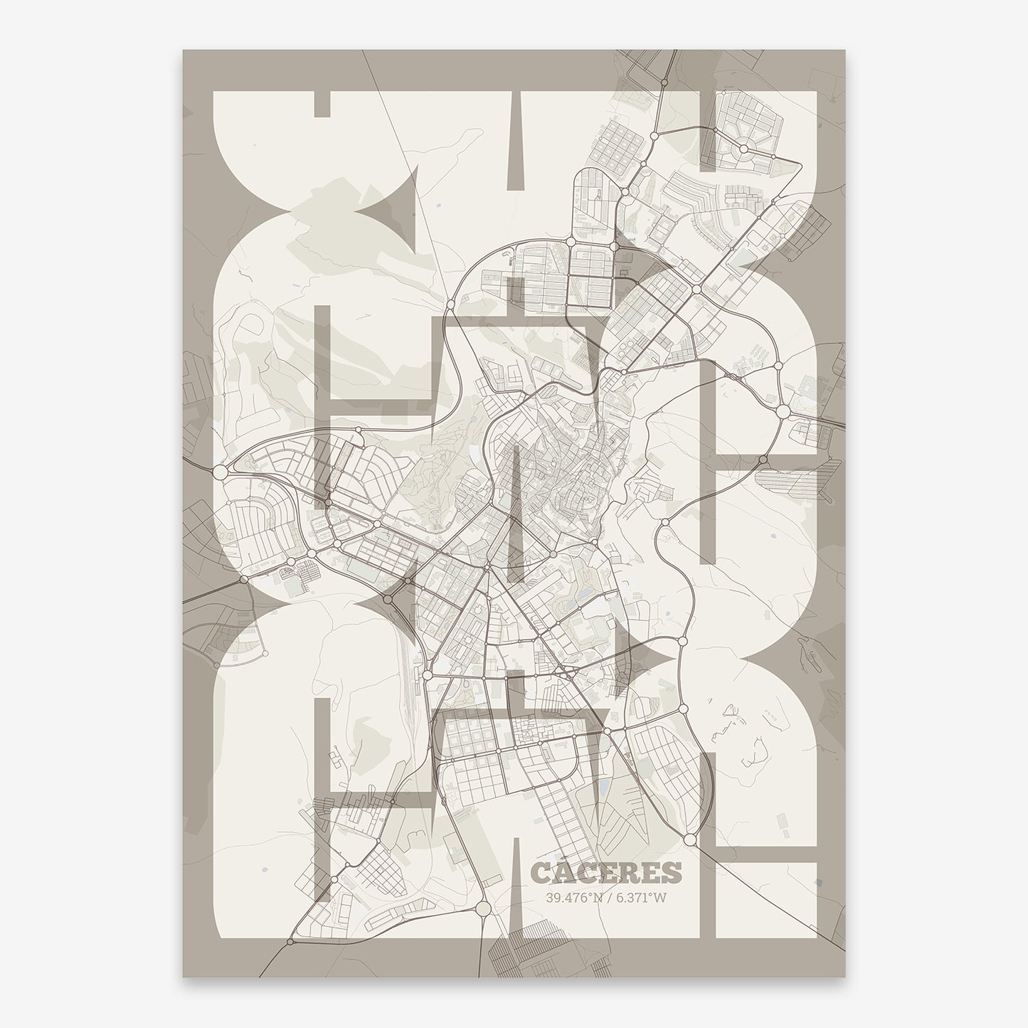 Caceres Map V03 Rustic / Frame / No