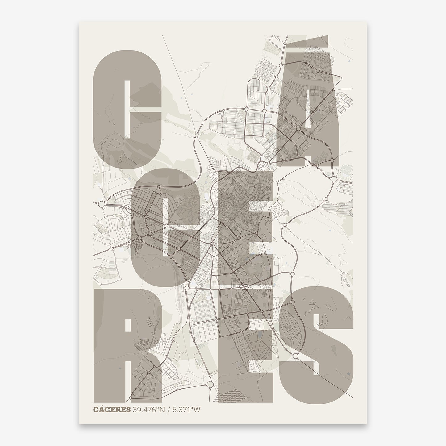 Caceres Map V08 Rustic / Frame / No