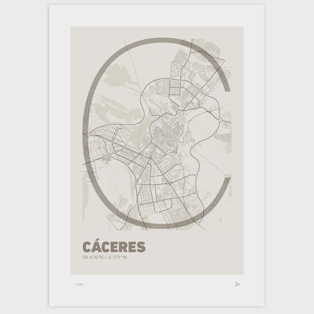 Lámina tipográfica de Caceres – diseño Ultrafina, sin marco sobre papel
