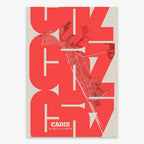 Poster of Cadiz composed with letters from its abbreviation or its airport IATA code printed on red and an off-white background