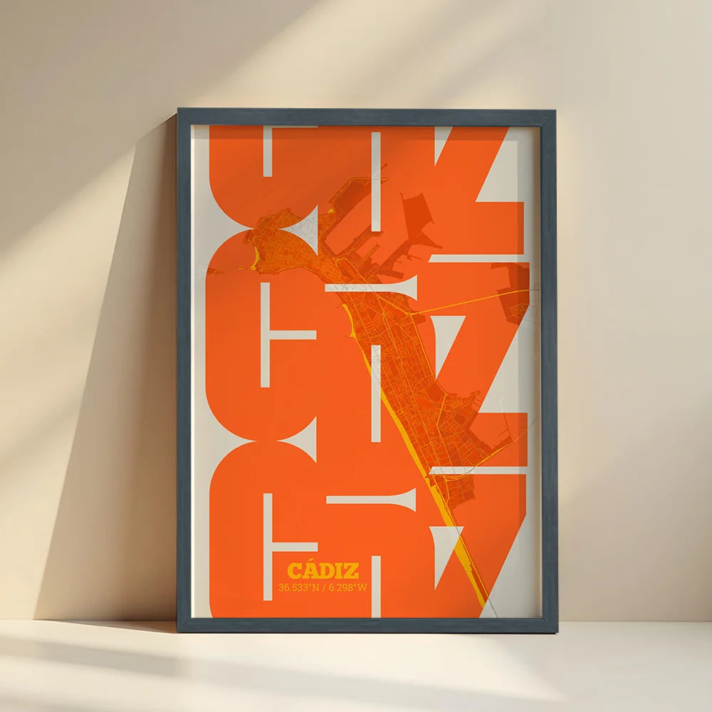 Póster artístico de Cádiz con tipografía geométrica - Decoración personalizada