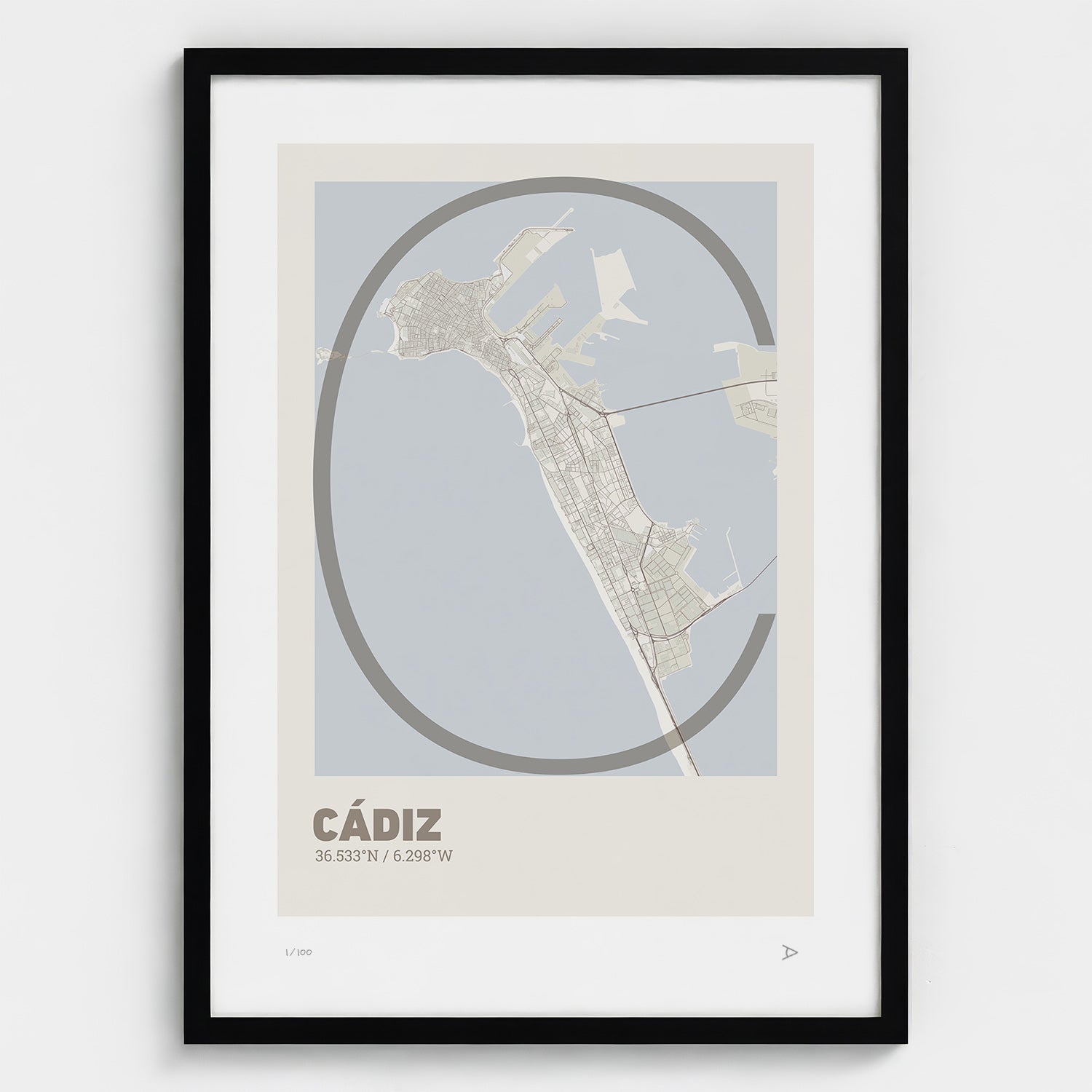 Lámina tipográfica de Cadiz – diseño Ultrafina, marco negro