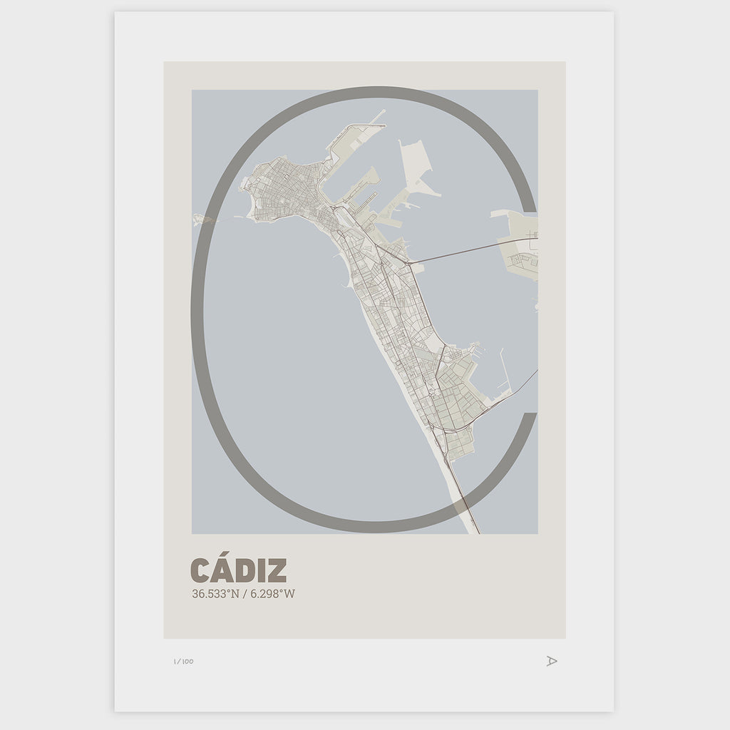 Lámina tipográfica de Cadiz – diseño Ultrafina, sin marco sobre papel