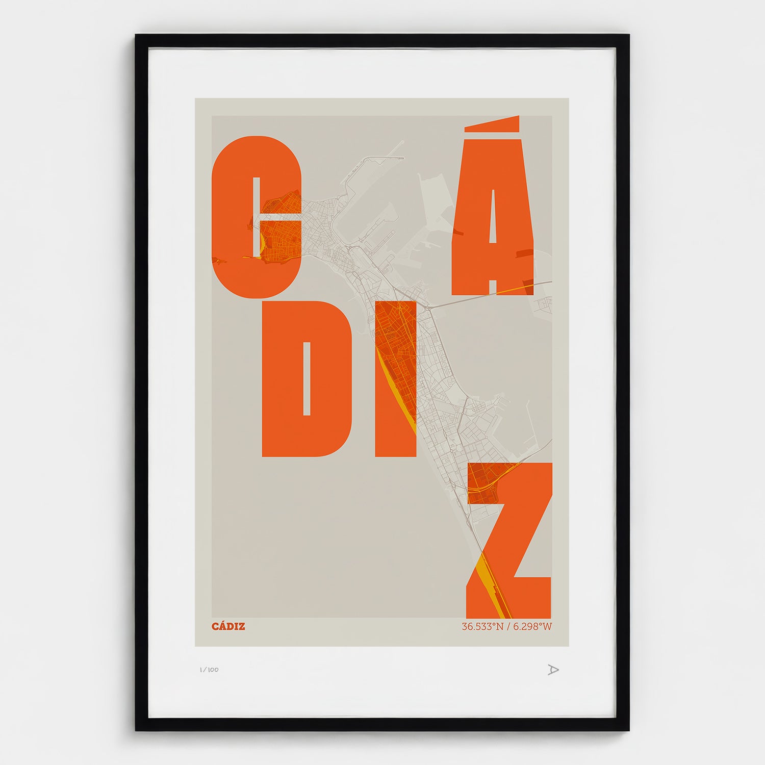 Lámina tipográfica de Cadiz – diseño Revoltosa, marco negro