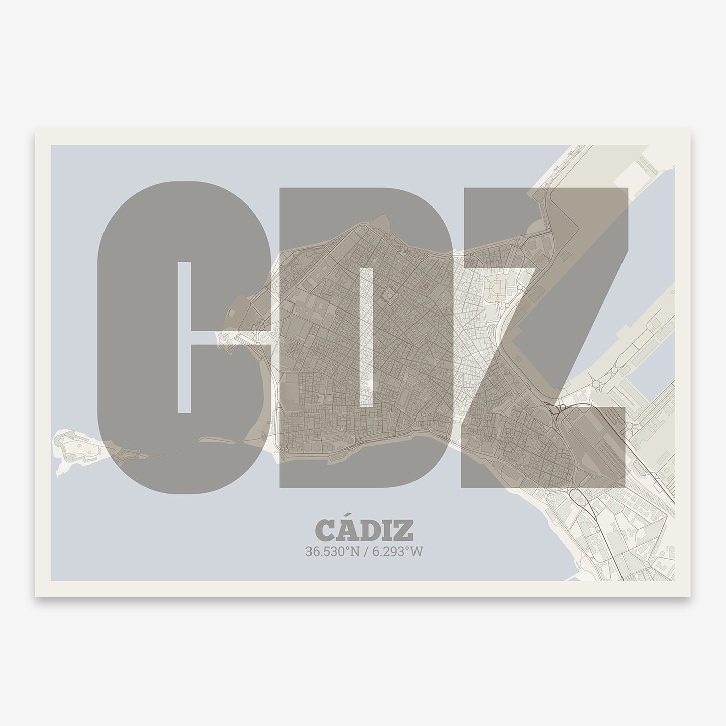 Cadiz Downtown Map V02 Rustic / No Frame / No