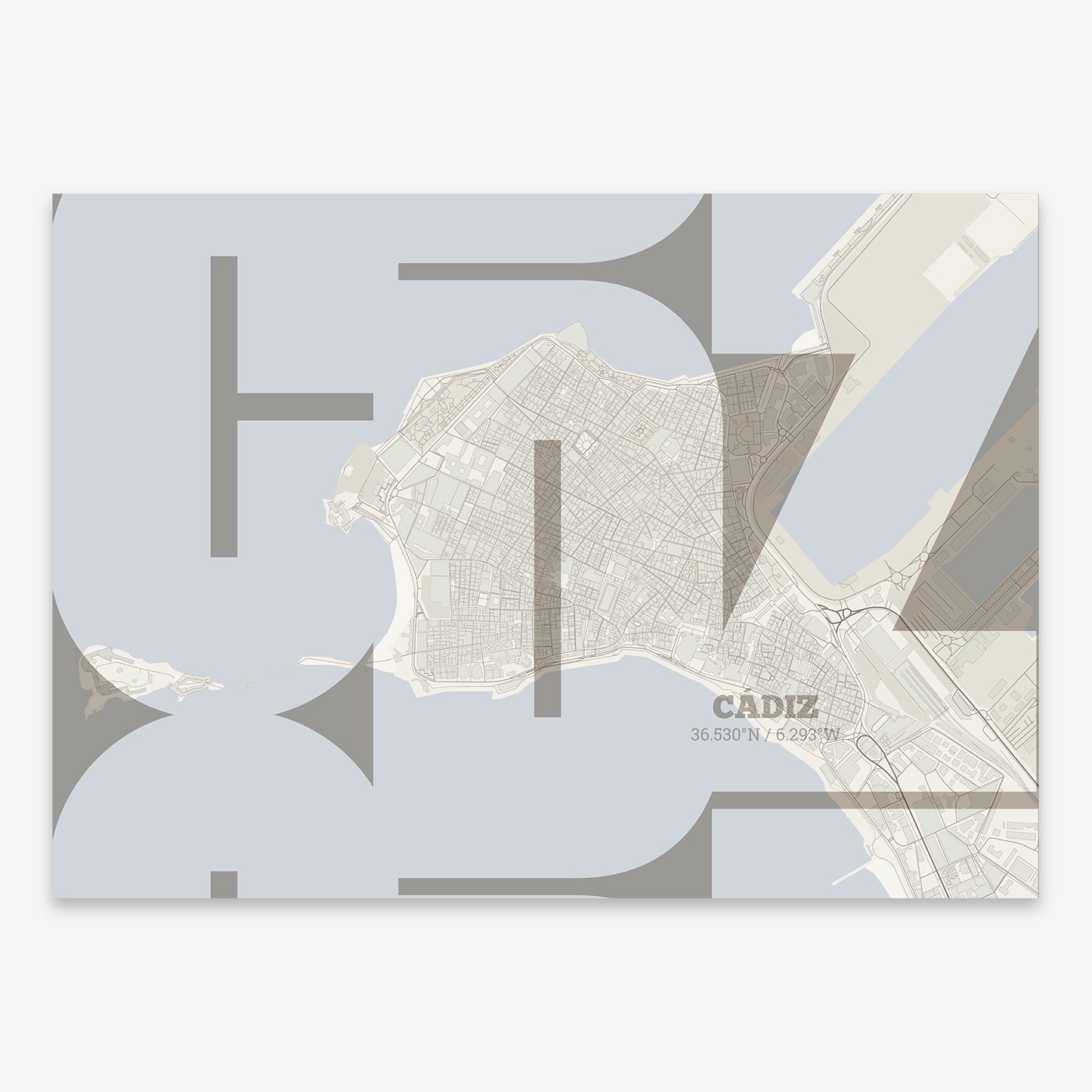 Cadiz Downtown Map V03 Rustic / Frame / Yes