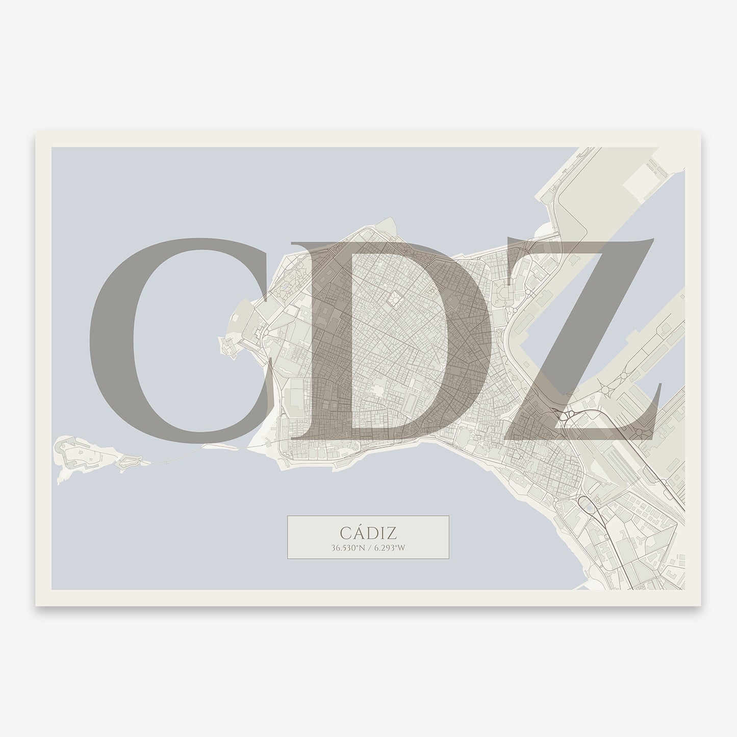 Cadiz Downtown Map V06 Rustic / No Frame / No