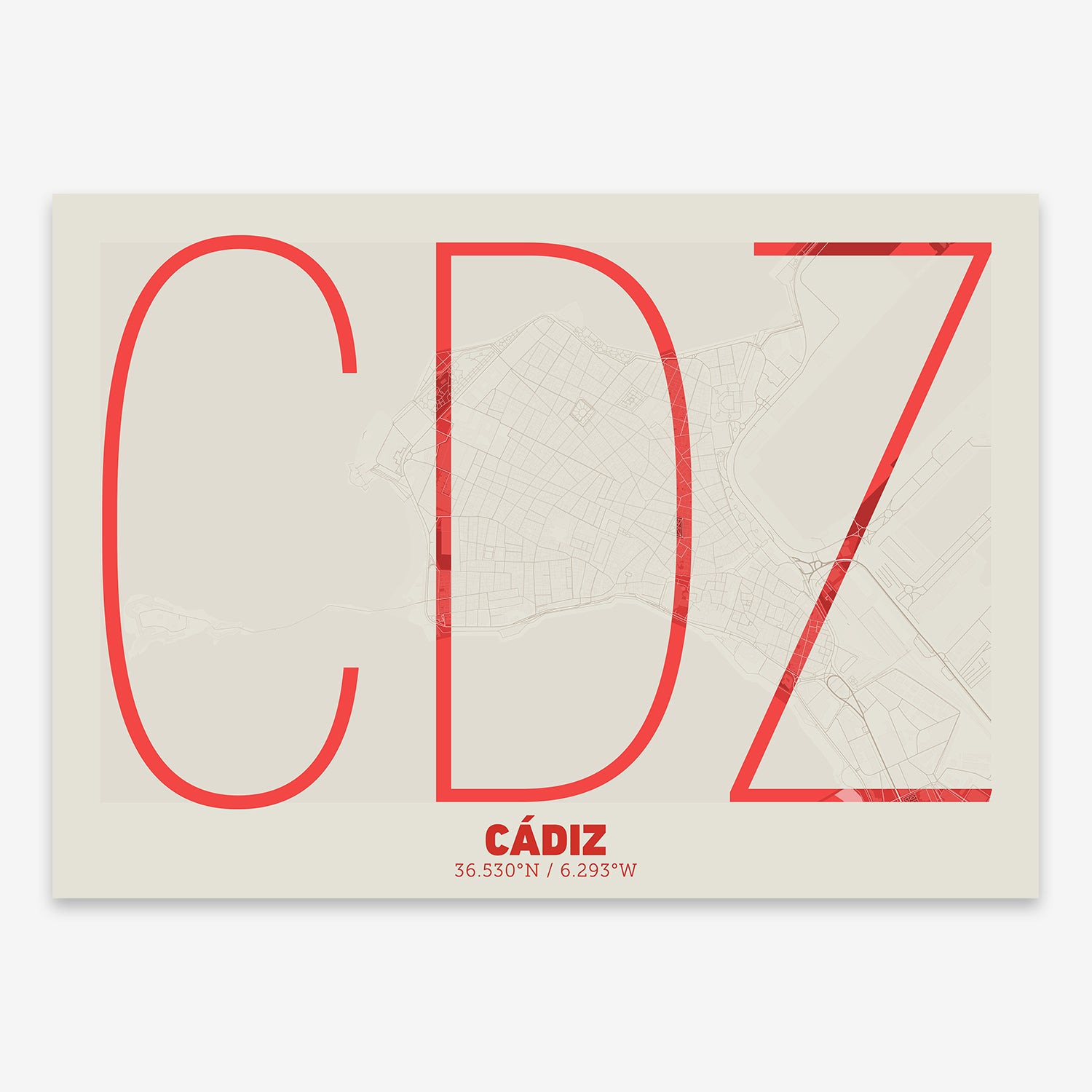 Cadiz Downtown Map V07 Boho / No Frame / No