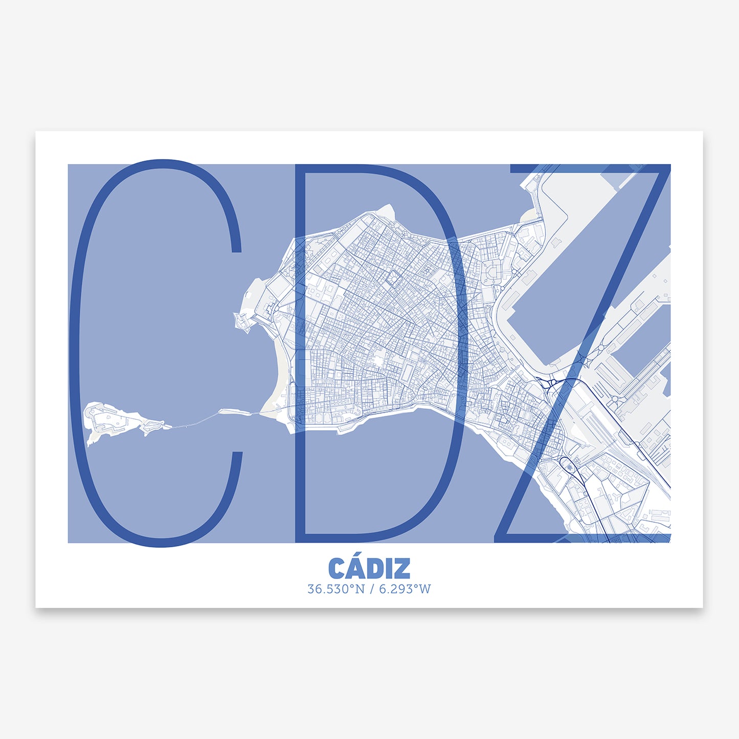 Cadiz Downtown Map V07 Med / Frame / Yes