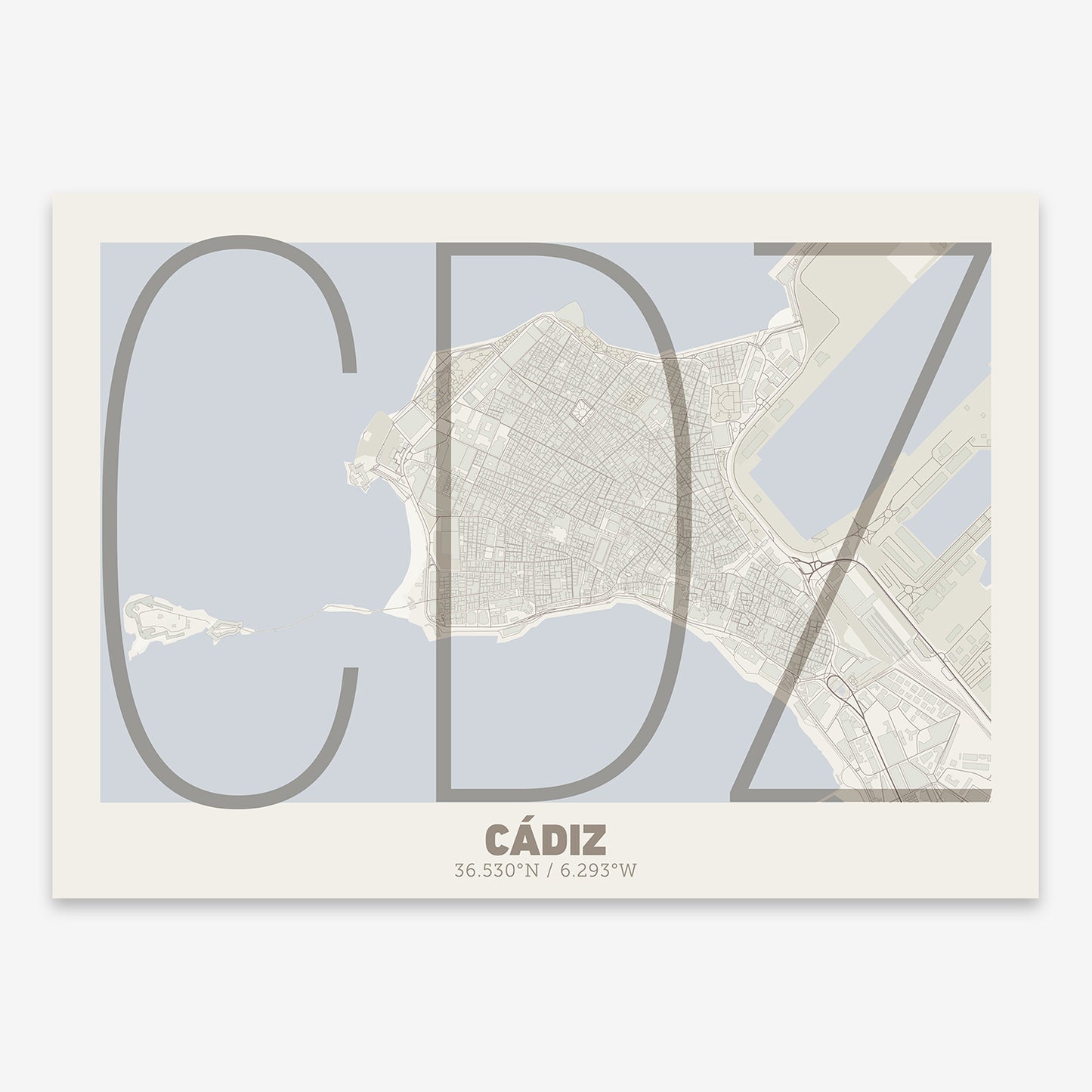 Cadiz Downtown Map V07 Rustic / No Frame / No