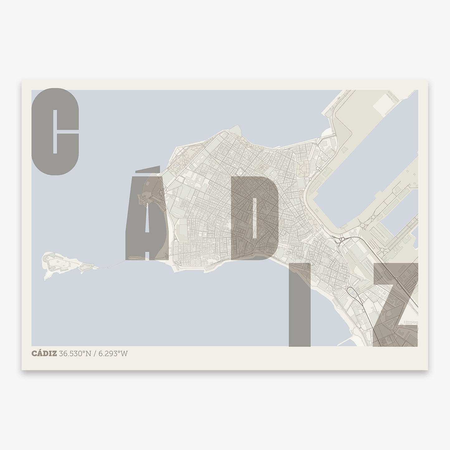 Cadiz Downtown Map V08 Rustic / No Frame / No