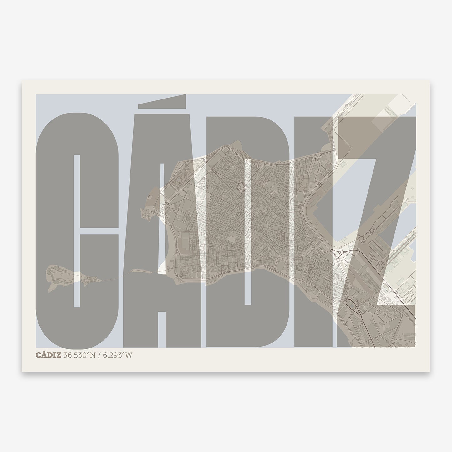 Cadiz Downtown Map V09 Rustic / Frame / Yes