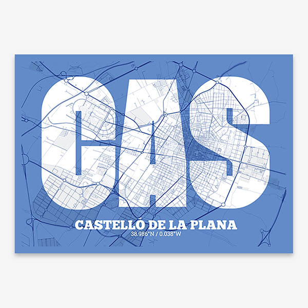 Decorative print of  composed with letters in a heavy geometric font printed on navy blue and white