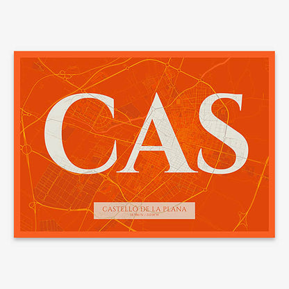 Decorative map of  composed with letters in serif font printed on orange and an off-white background