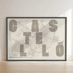 Lámina creativa de Castellón – Diseño gráfico y tipografía sobre mapa
