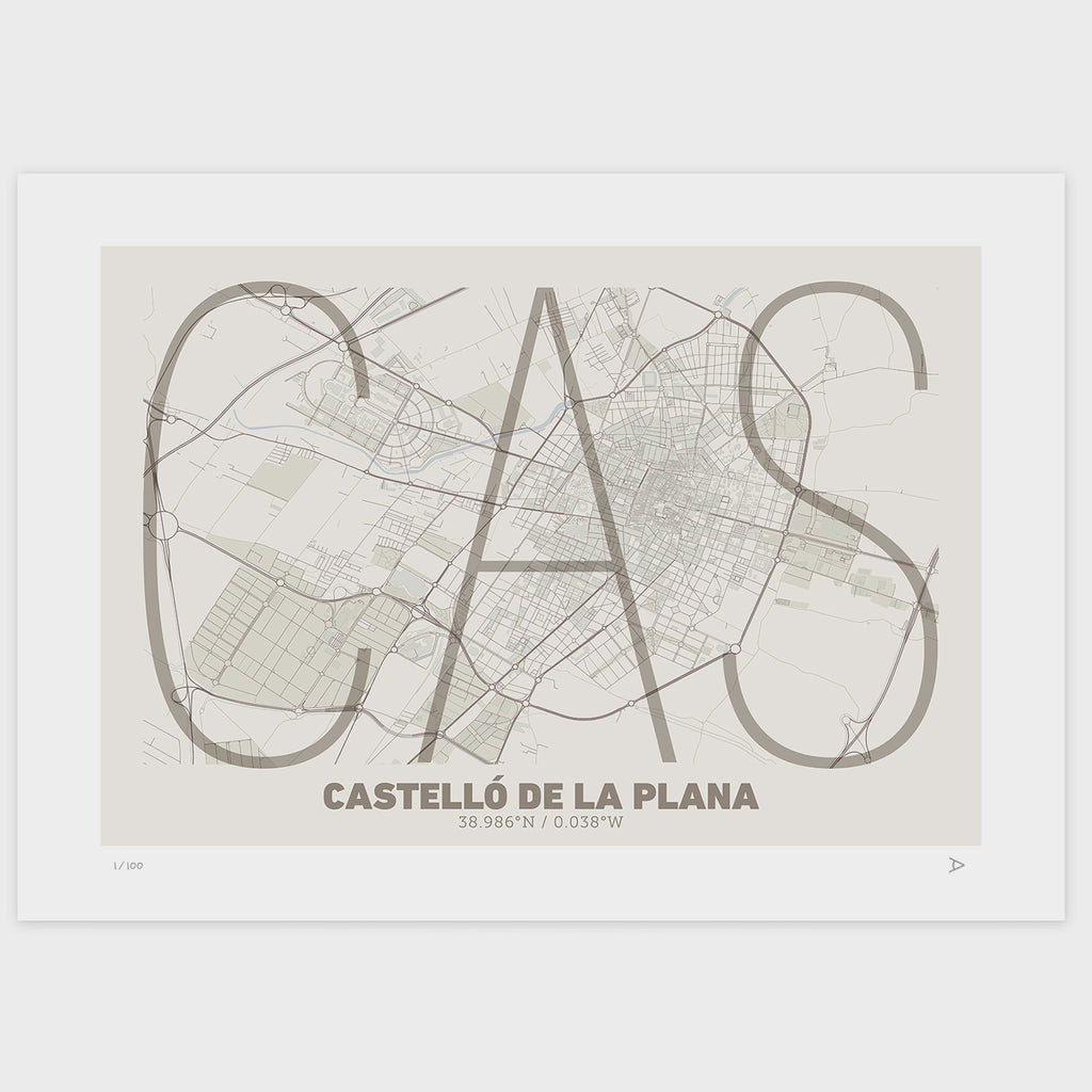 Lámina tipográfica de Castellon – diseño Ultrafina, sin marco sobre papel