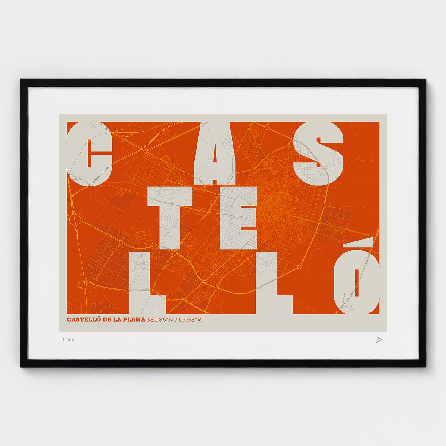 Lámina tipográfica de Castellon – diseño Revoltosa, marco negro