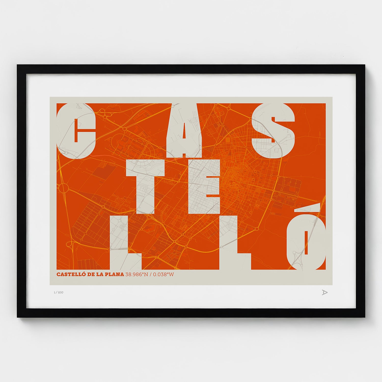 Lámina tipográfica de Castellon – diseño Revoltosa, marco negro