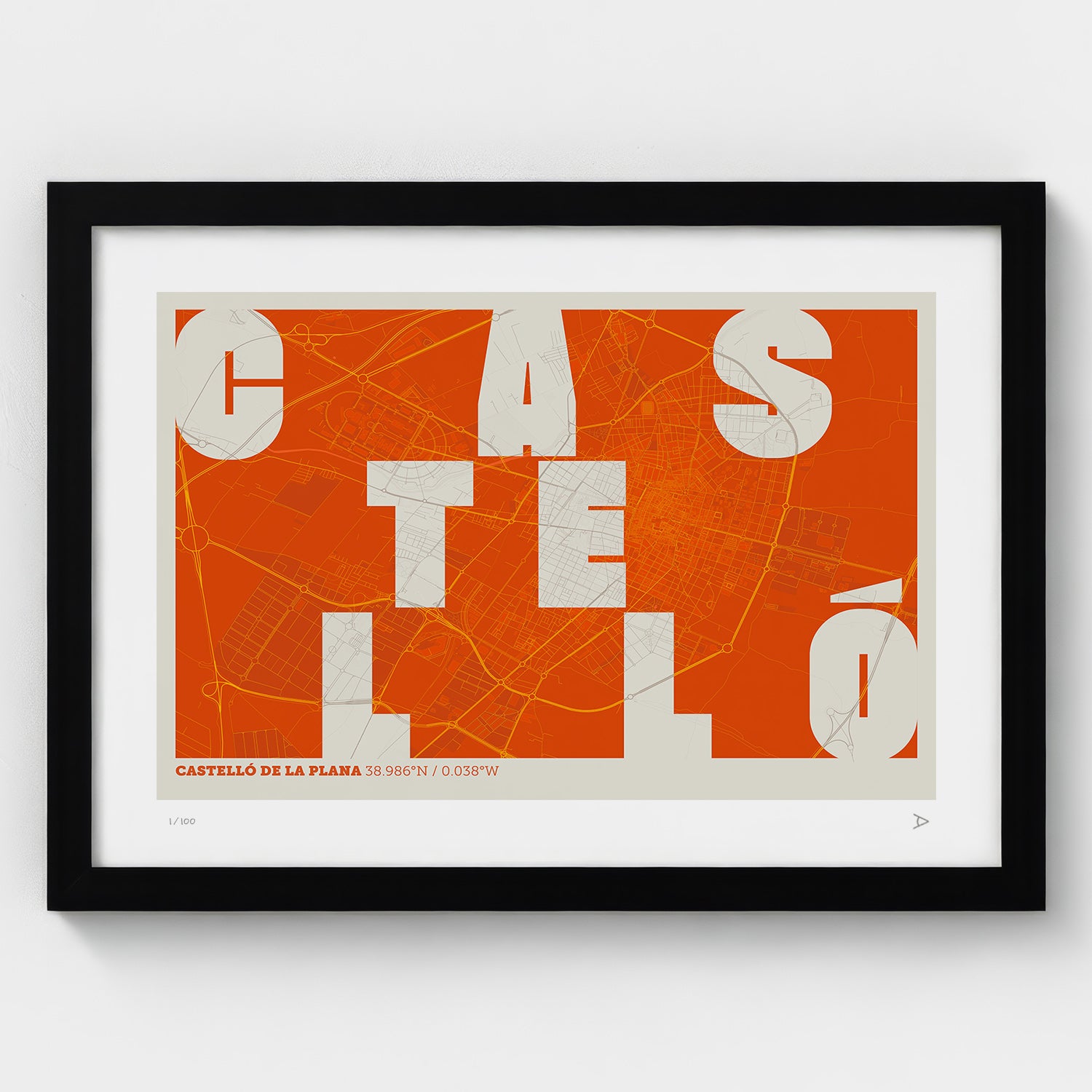 Lámina tipográfica de Castellon – diseño Revoltosa, marco negro