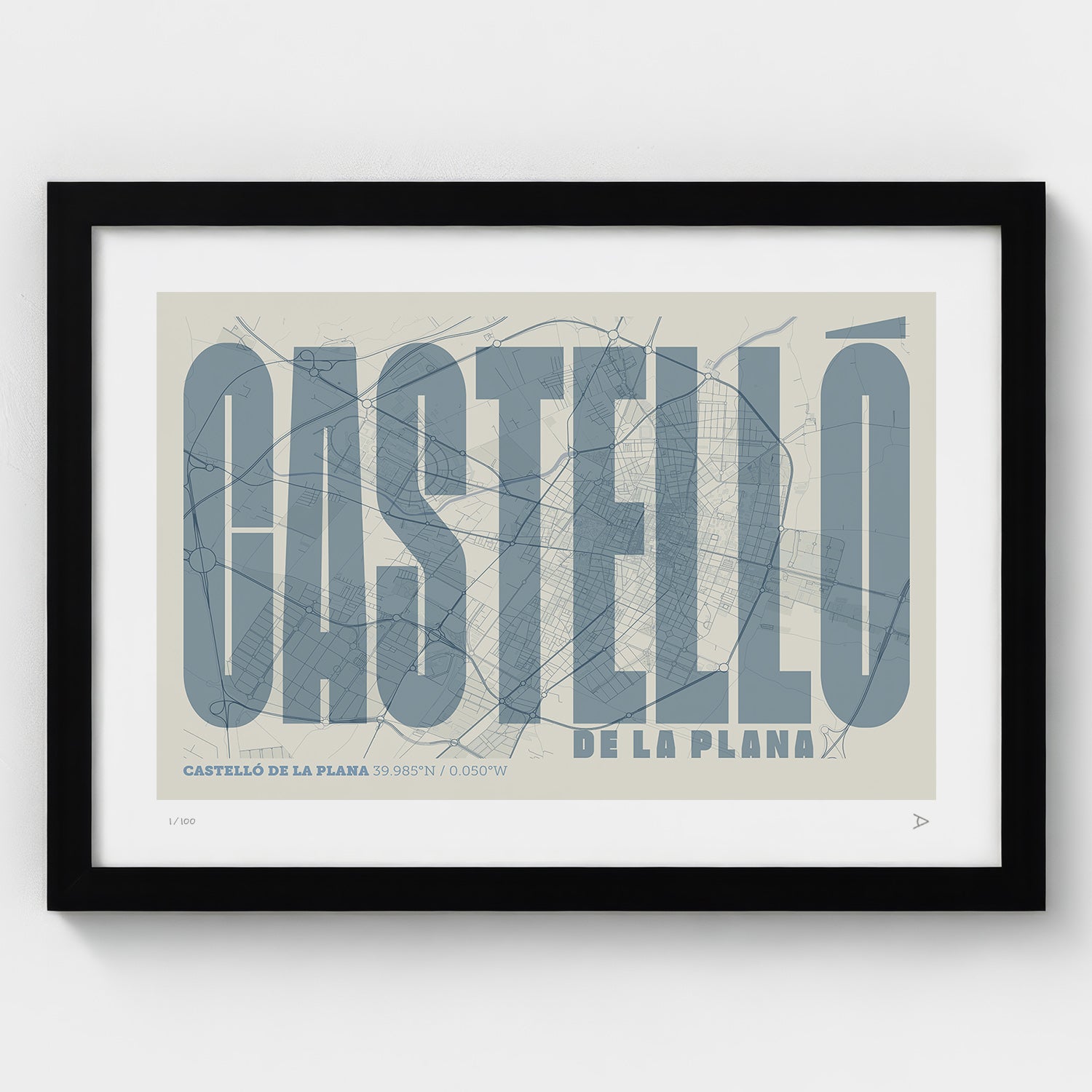 Lámina tipográfica de Castellon – diseño Extra Comprimida, marco negro