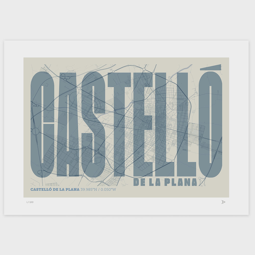 Lámina tipográfica de Castellon – diseño Extra Comprimida, sin marco sobre papel