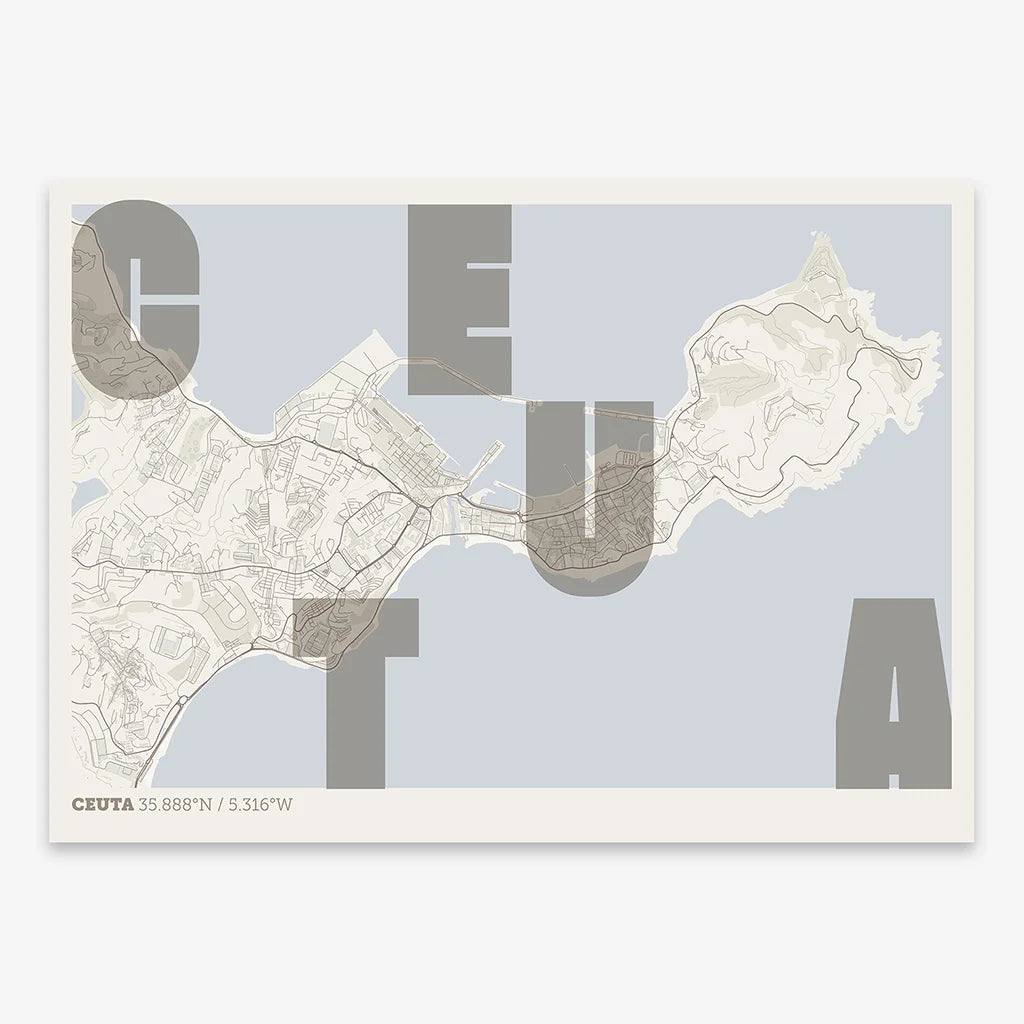 Decorative print of  with letters of its name placed randomly, designed in light brown and an off-white background