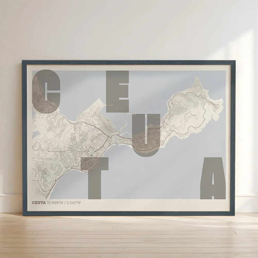 Creative print of Ceuta – Graphic design and typography on a map