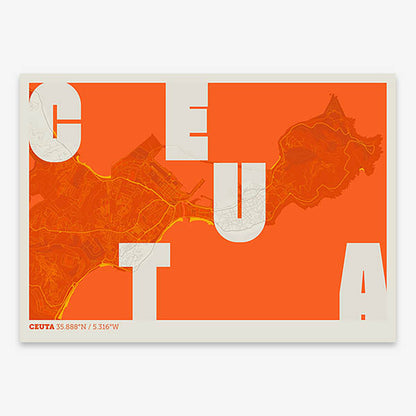 Creative print of Ceuta – Graphic design and typography on a map