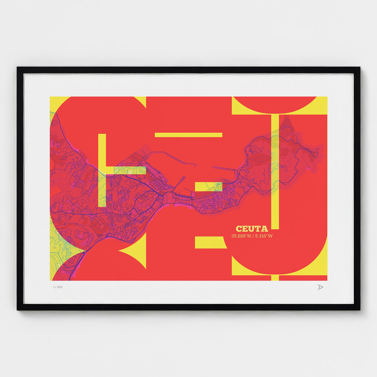 Lámina tipográfica de Ceuta – diseño Inseparable, marco negro