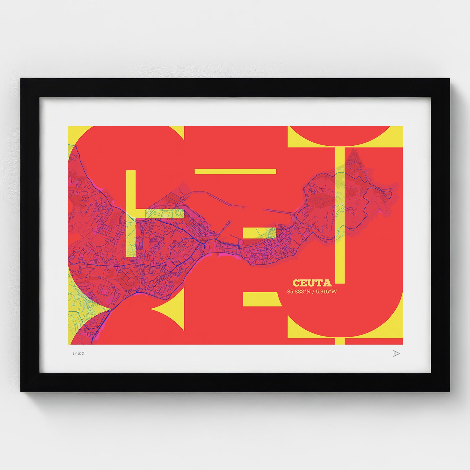 Lámina tipográfica de Ceuta – diseño Inseparable, marco negro