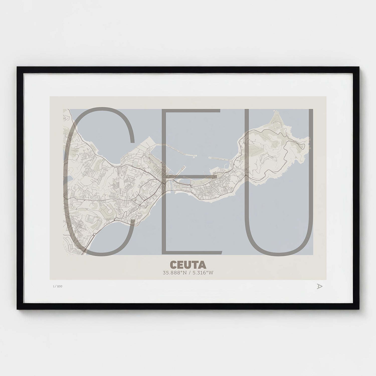 Lámina tipográfica de Ceuta – diseño Ultrafina, marco negro