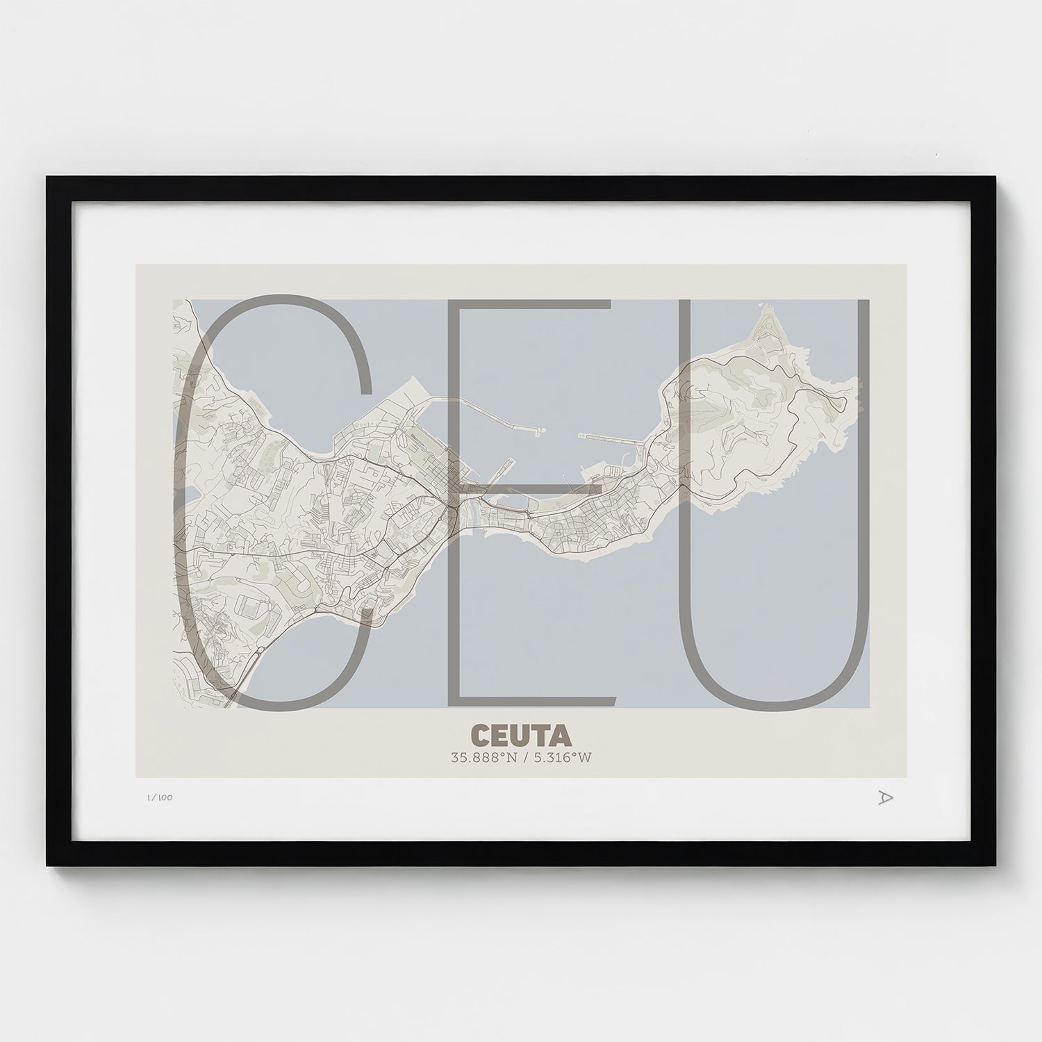 Lámina tipográfica de Ceuta – diseño Ultrafina, marco negro