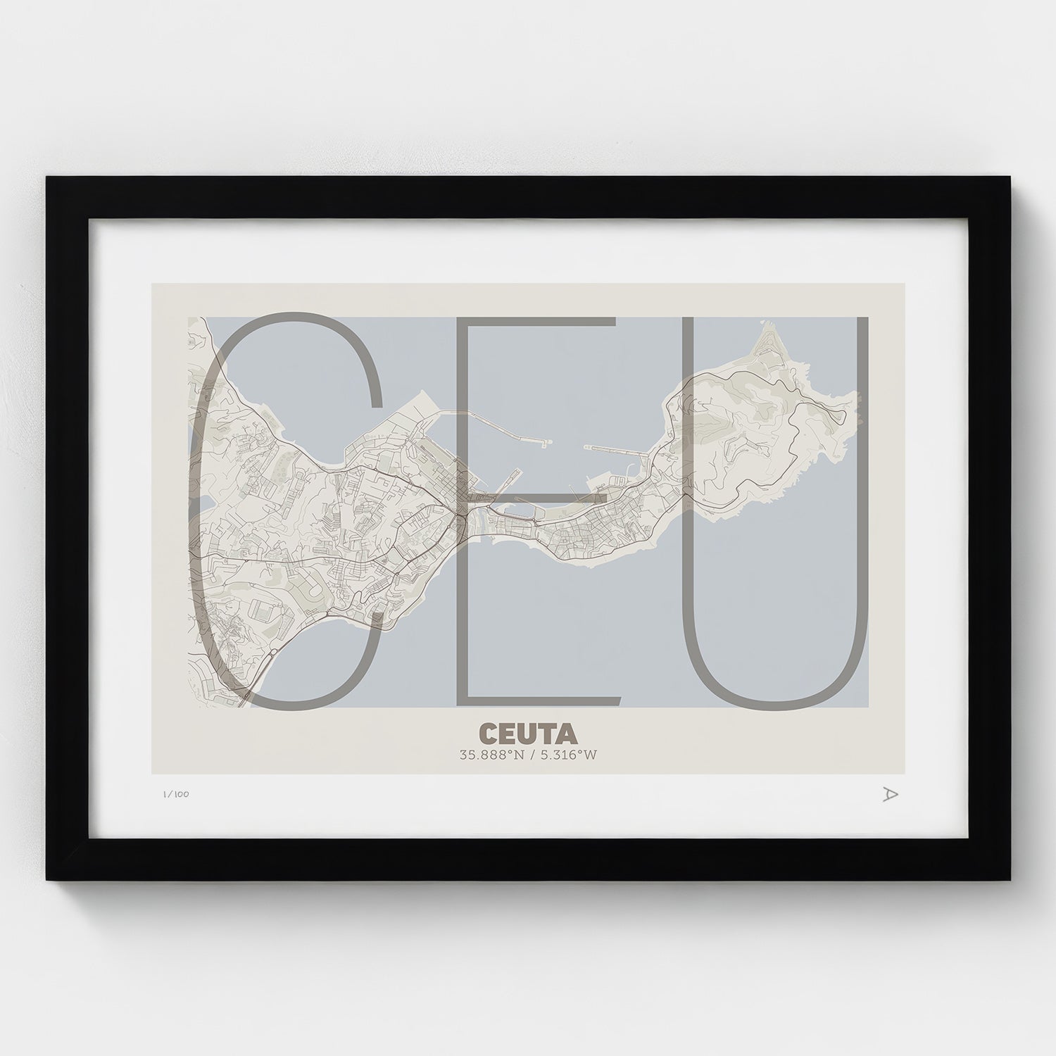 Lámina tipográfica de Ceuta – diseño Ultrafina, marco negro