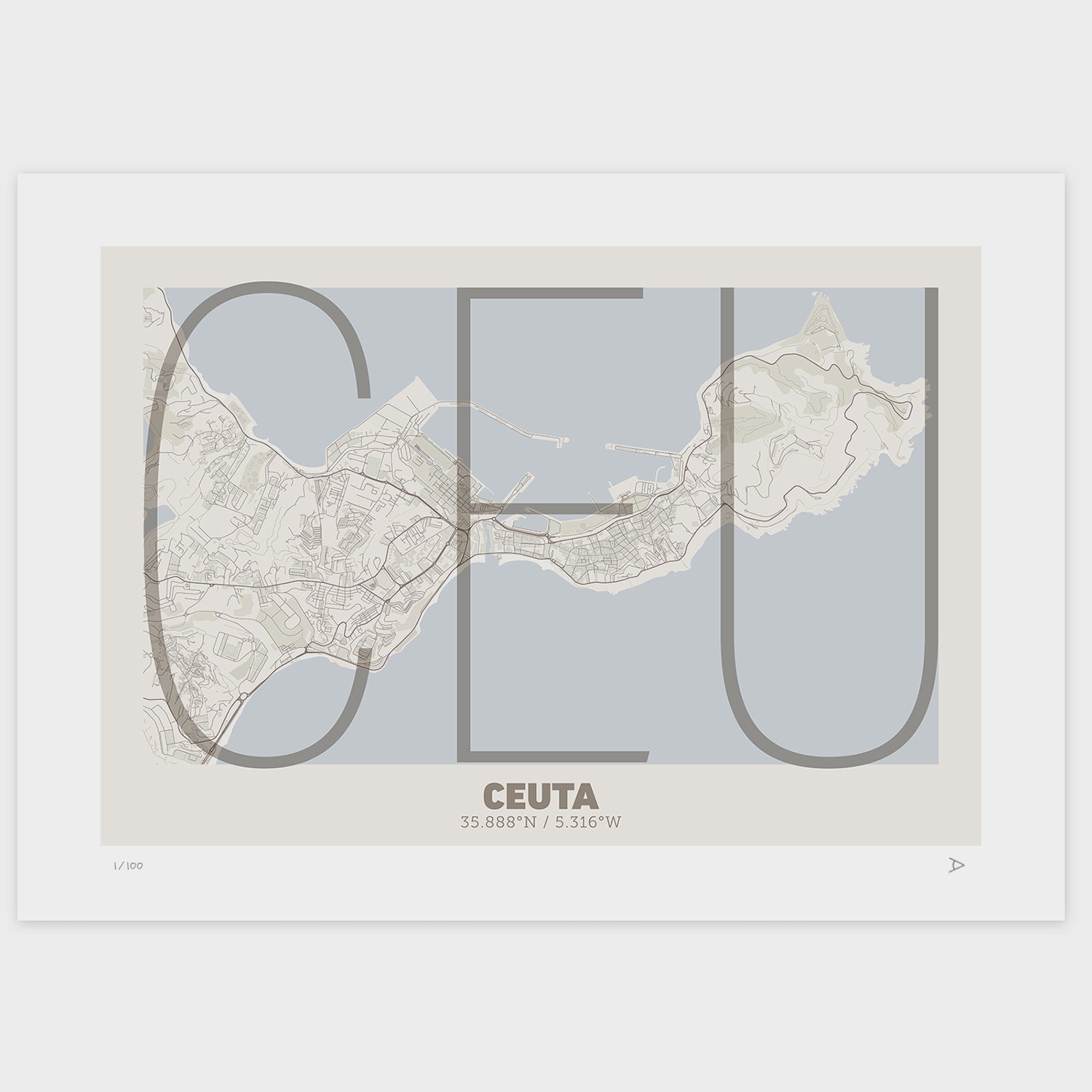 Lámina tipográfica de Ceuta – diseño Ultrafina, sin marco sobre papel