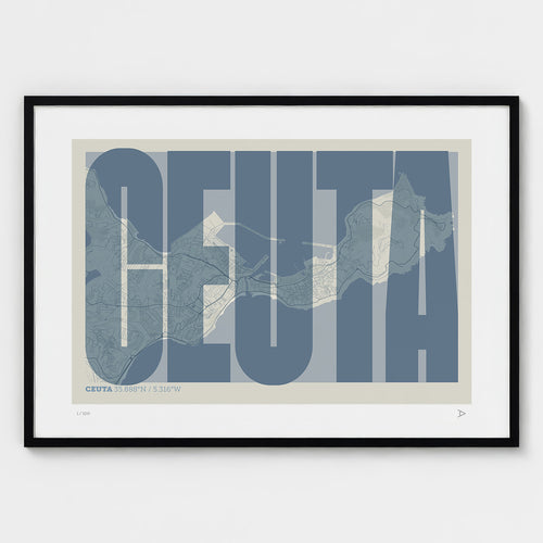 Lámina tipográfica de Ceuta – diseño Extra Comprimida, marco negro