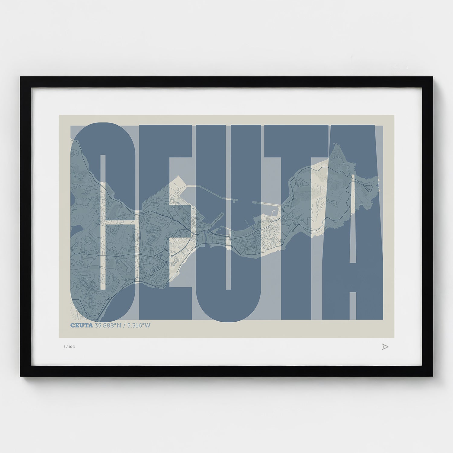 Lámina tipográfica de Ceuta – diseño Extra Comprimida, marco negro